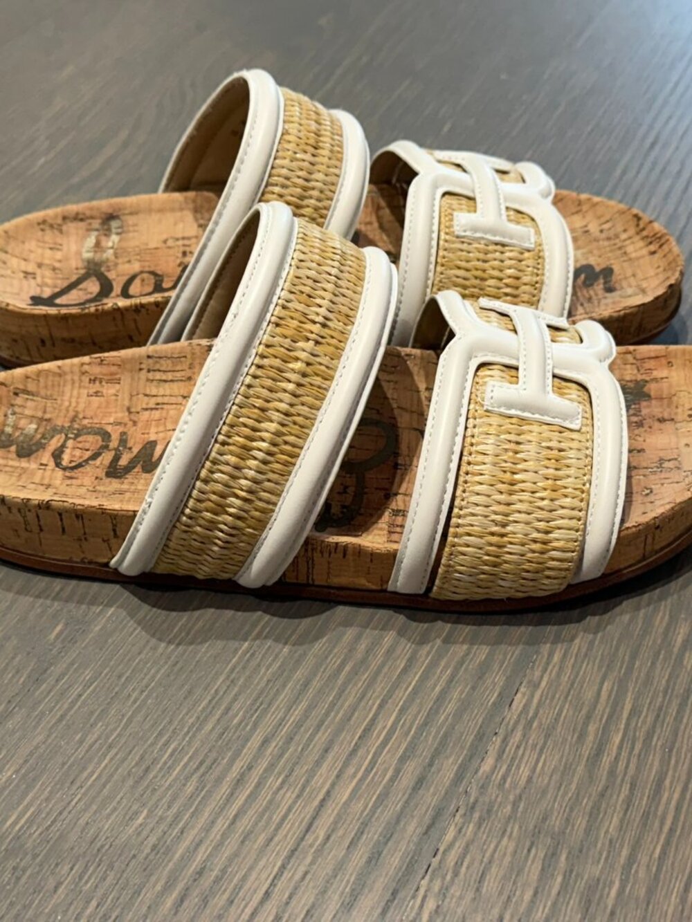 SAM EDELMAN White/Tan Slide Sandals - Size 8 - Picture 4 of 8